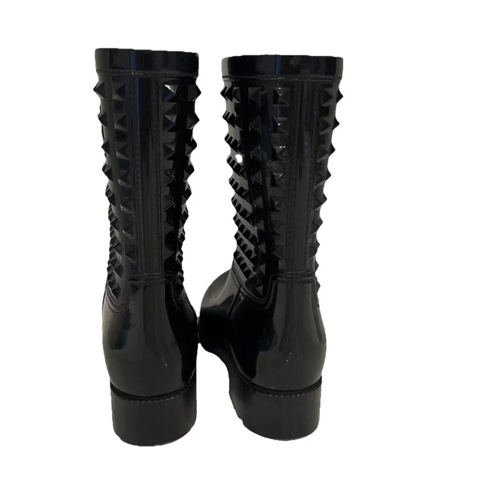 Valentino Rockstud Rubber Rain Boots Black EU‎ 37 | Sz 6.5-7 Mid Calf Waterproof